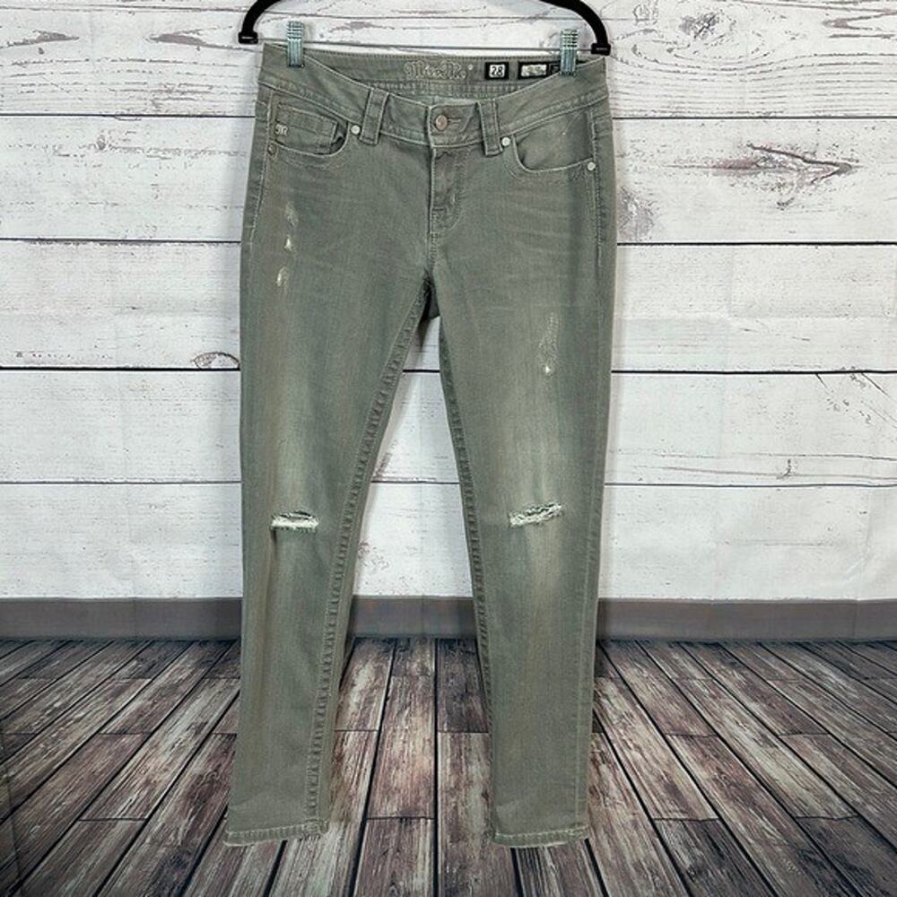 Miss Me Jeans Womens 28‎ Gray Midrise Skinny Distressed Stretch Western